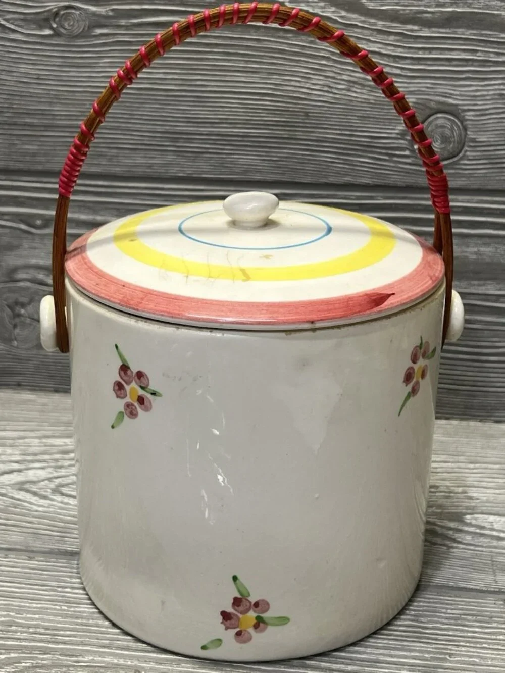 Vintage Hand Painted Circus Elephant 3D Ceramic Cookie Biscuit Jar with Handle